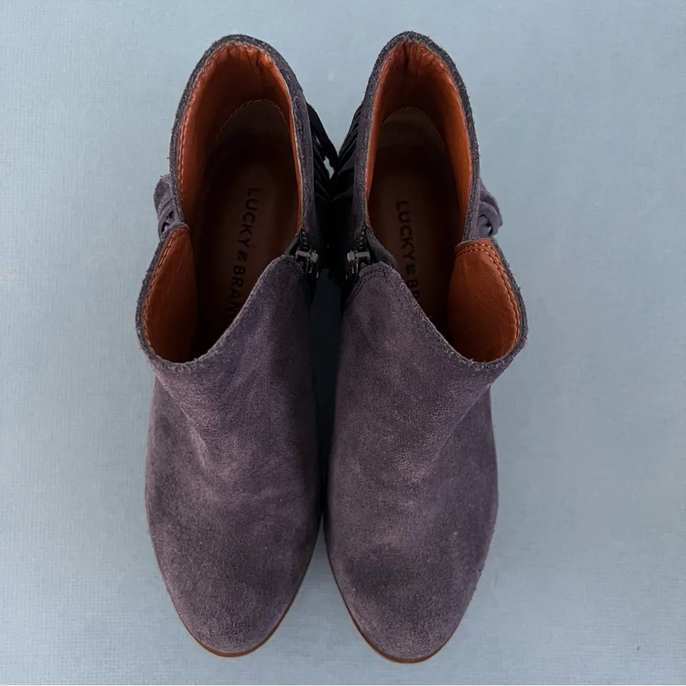 Lucky Brand Benji Blue Suede Fringe‎ Western Ankle Booties